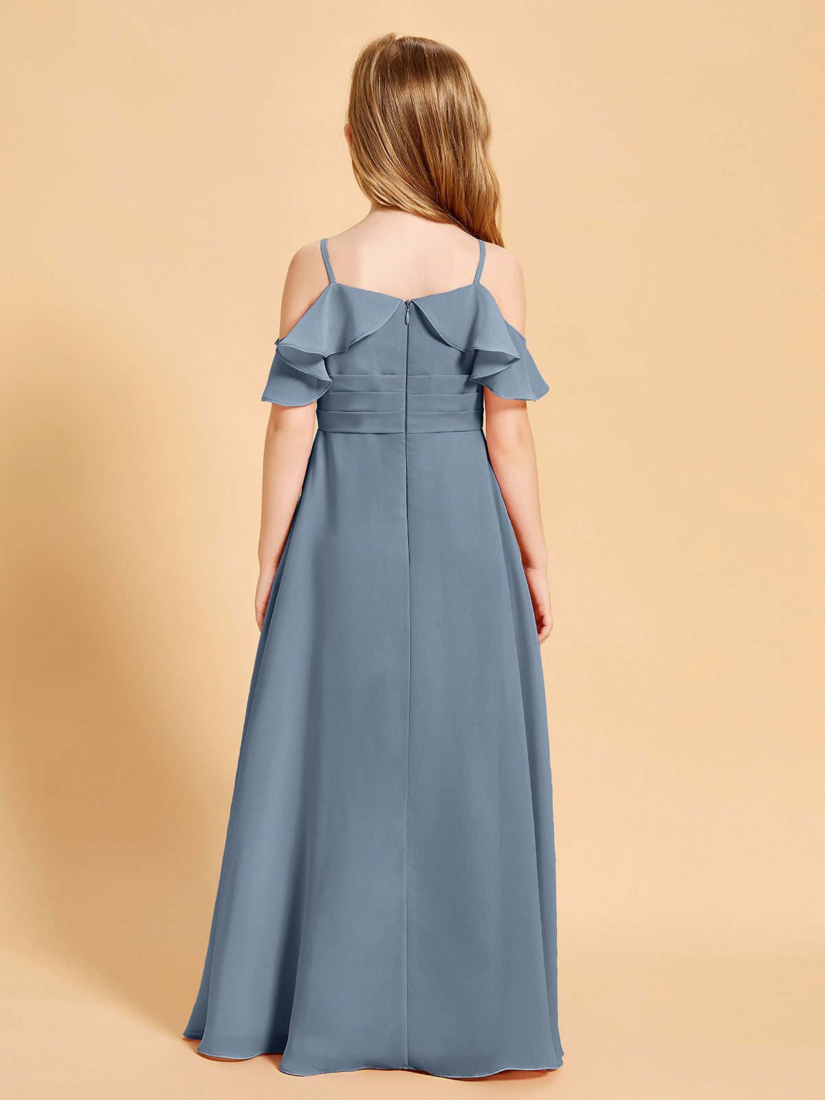 Off-the-Shoulder Bridesmaid Gown for Juniors Dusty Blue